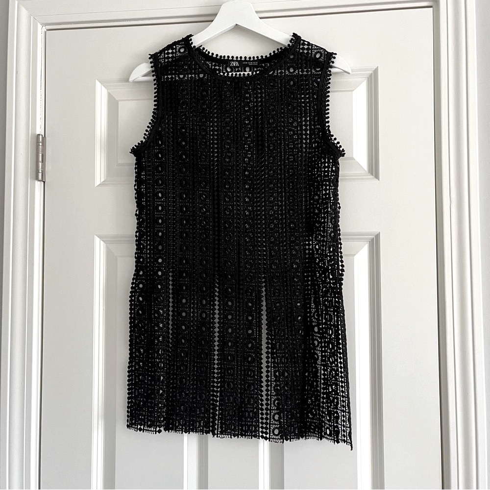 Zara Lace Summer Croo Tassel Top Size XS
